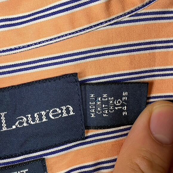 Ralph Lauren Men's 16 34/35 Large Classic Fit Shirt Orange Stripe Button Down - Picture 7 of 8